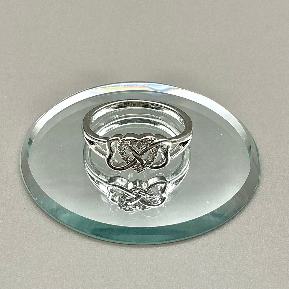 Ring Womens Silver Tone Interlocking Double Hearts Cubic Zirconia‎ Size 9.75